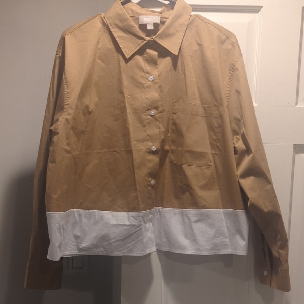 Reaction Kenneth Cole Amber/White Casual Button Down Long Sleeve Shirt